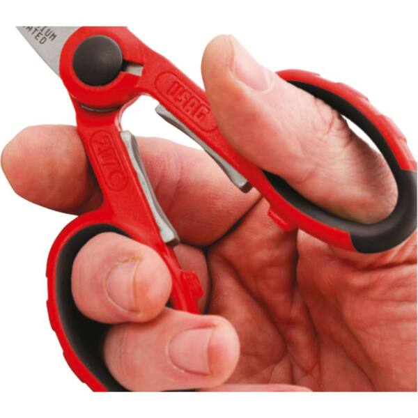 USAG 207 C Electrician Scissors - Titanium Coated, Integrated Wire Stripper & Cutter For Cables Up To 50 Mm²